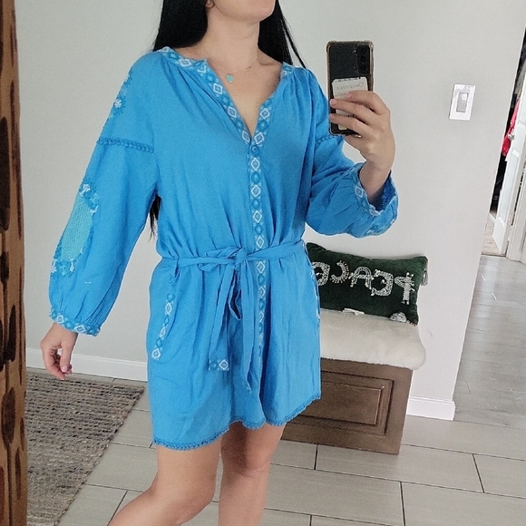 Blue Embroidered Tunic Dress - Picture 2 of 11